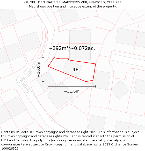 48, GELLIDEG ISAF RISE, MAESYCWMMER, HENGOED, CF82 7RB: Plot and title map