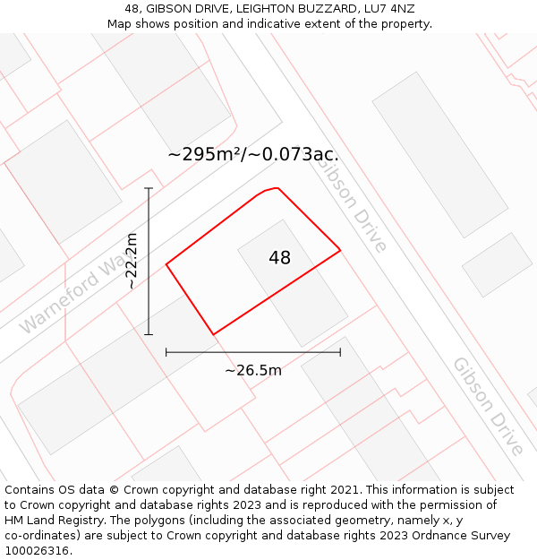 48, GIBSON DRIVE, LEIGHTON BUZZARD, LU7 4NZ: Plot and title map