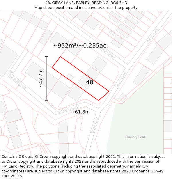 48, GIPSY LANE, EARLEY, READING, RG6 7HD: Plot and title map