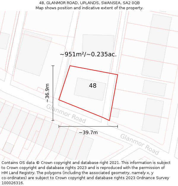 48, GLANMOR ROAD, UPLANDS, SWANSEA, SA2 0QB: Plot and title map