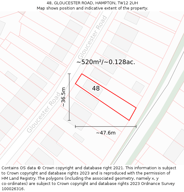 48, GLOUCESTER ROAD, HAMPTON, TW12 2UH: Plot and title map