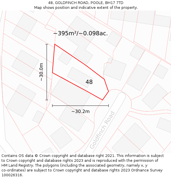 48, GOLDFINCH ROAD, POOLE, BH17 7TD: Plot and title map
