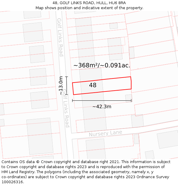 48, GOLF LINKS ROAD, HULL, HU6 8RA: Plot and title map