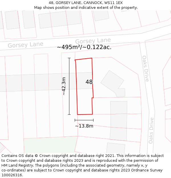 48, GORSEY LANE, CANNOCK, WS11 1EX: Plot and title map