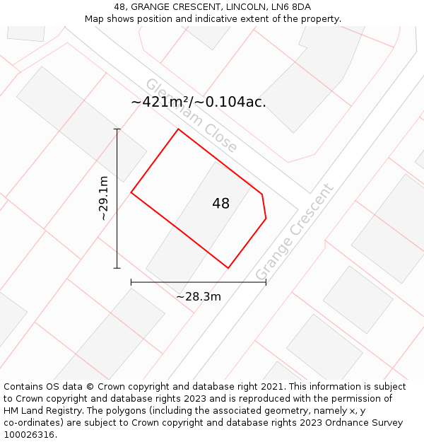 48, GRANGE CRESCENT, LINCOLN, LN6 8DA: Plot and title map
