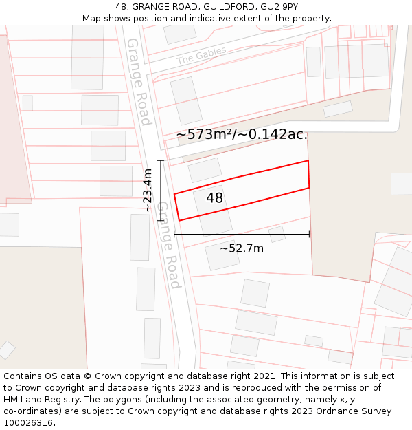 48, GRANGE ROAD, GUILDFORD, GU2 9PY: Plot and title map