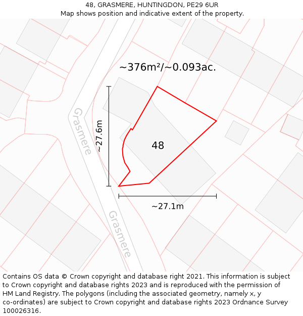 48, GRASMERE, HUNTINGDON, PE29 6UR: Plot and title map