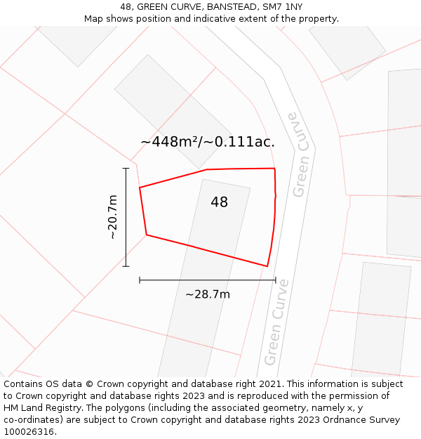 48, GREEN CURVE, BANSTEAD, SM7 1NY: Plot and title map