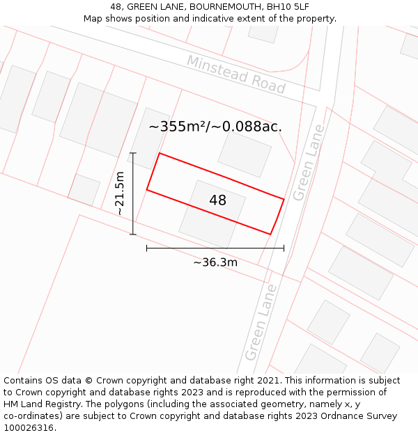48, GREEN LANE, BOURNEMOUTH, BH10 5LF: Plot and title map
