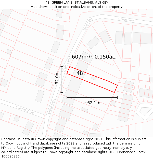 48, GREEN LANE, ST ALBANS, AL3 6EY: Plot and title map