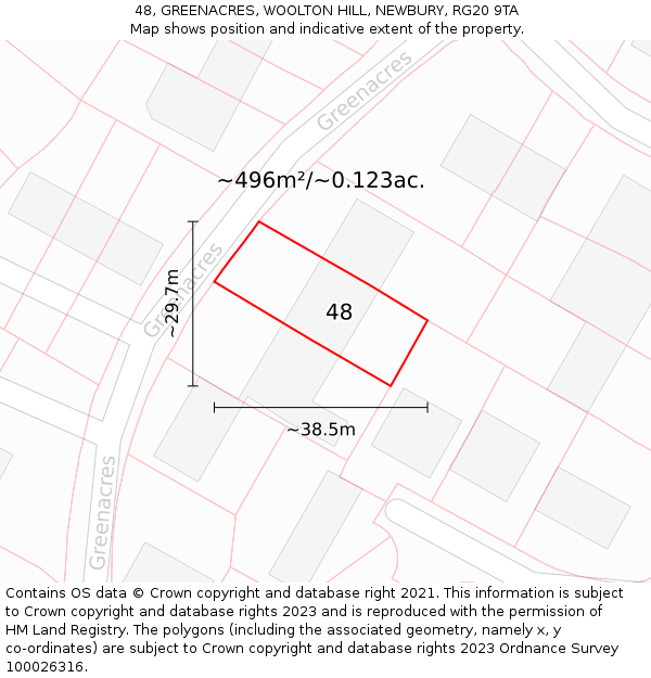 48, GREENACRES, WOOLTON HILL, NEWBURY, RG20 9TA: Plot and title map