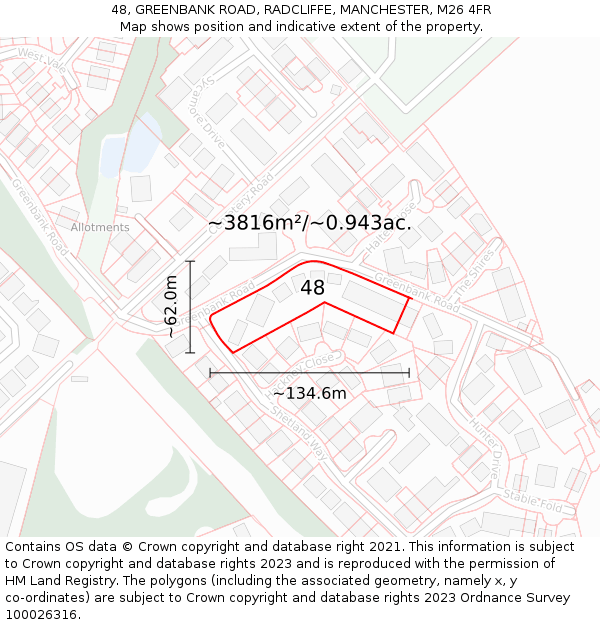 48, GREENBANK ROAD, RADCLIFFE, MANCHESTER, M26 4FR: Plot and title map