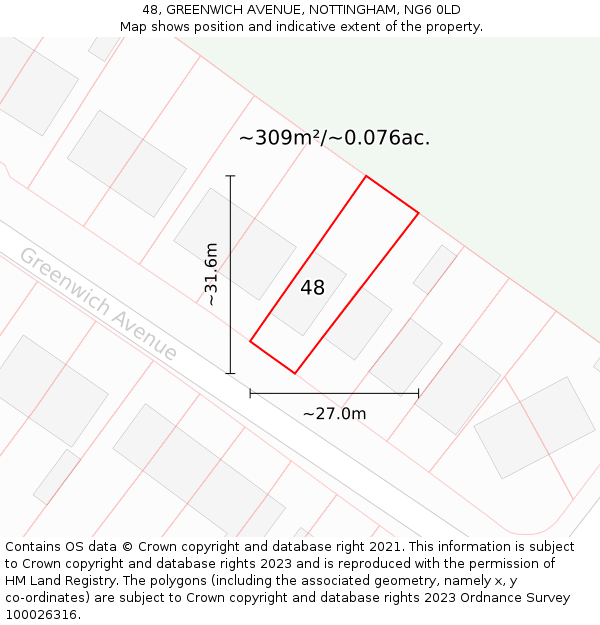 48, GREENWICH AVENUE, NOTTINGHAM, NG6 0LD: Plot and title map