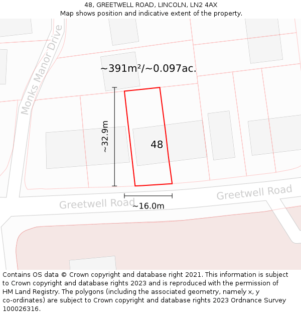 48, GREETWELL ROAD, LINCOLN, LN2 4AX: Plot and title map