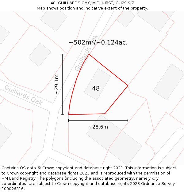 48, GUILLARDS OAK, MIDHURST, GU29 9JZ: Plot and title map