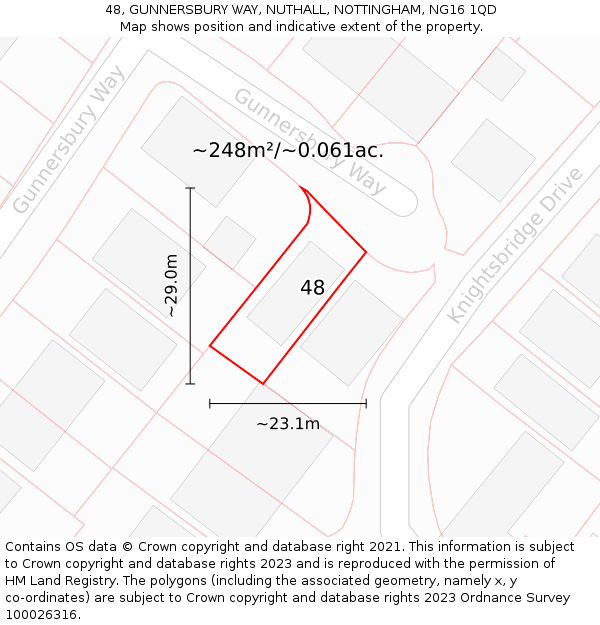 48, GUNNERSBURY WAY, NUTHALL, NOTTINGHAM, NG16 1QD: Plot and title map