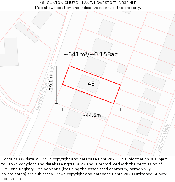 48, GUNTON CHURCH LANE, LOWESTOFT, NR32 4LF: Plot and title map