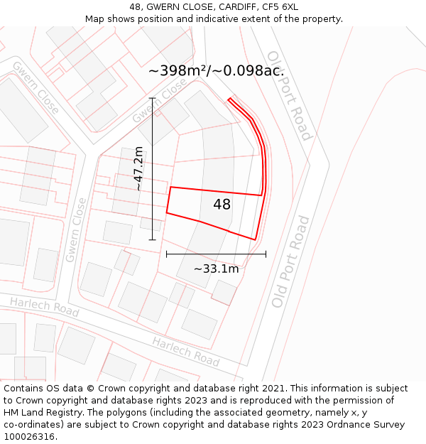 48, GWERN CLOSE, CARDIFF, CF5 6XL: Plot and title map