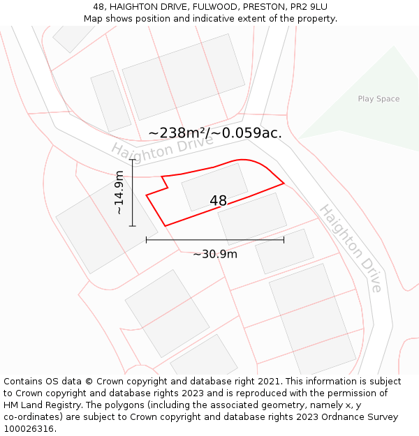 48, HAIGHTON DRIVE, FULWOOD, PRESTON, PR2 9LU: Plot and title map