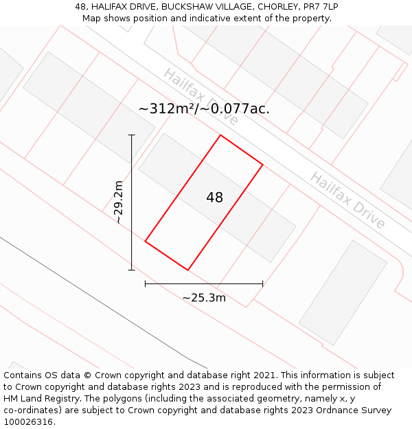 48, HALIFAX DRIVE, BUCKSHAW VILLAGE, CHORLEY, PR7 7LP: Plot and title map