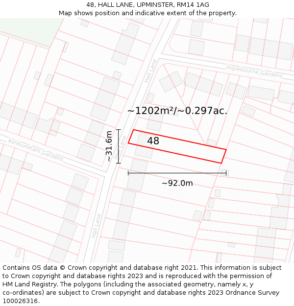 48, HALL LANE, UPMINSTER, RM14 1AG: Plot and title map