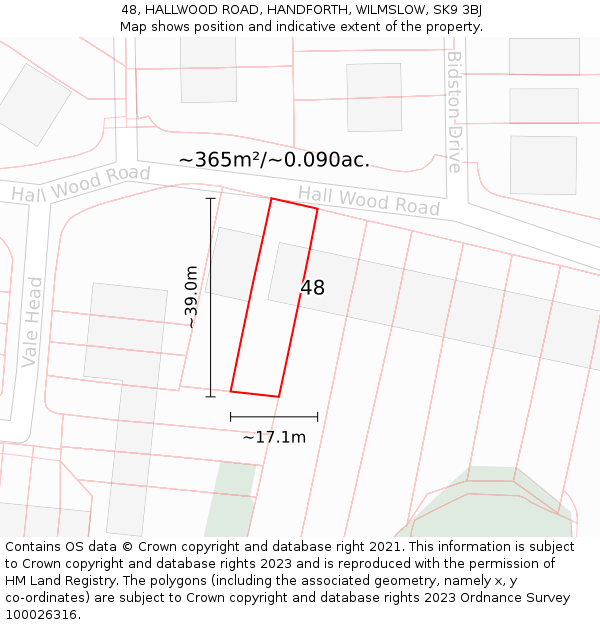 48, HALLWOOD ROAD, HANDFORTH, WILMSLOW, SK9 3BJ: Plot and title map