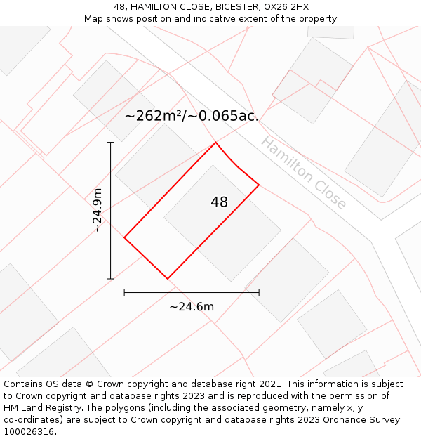 48, HAMILTON CLOSE, BICESTER, OX26 2HX: Plot and title map