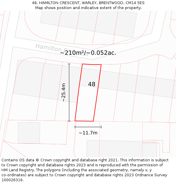 48, HAMILTON CRESCENT, WARLEY, BRENTWOOD, CM14 5ES: Plot and title map