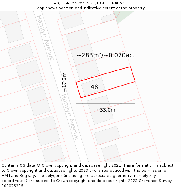 48, HAMLYN AVENUE, HULL, HU4 6BU: Plot and title map