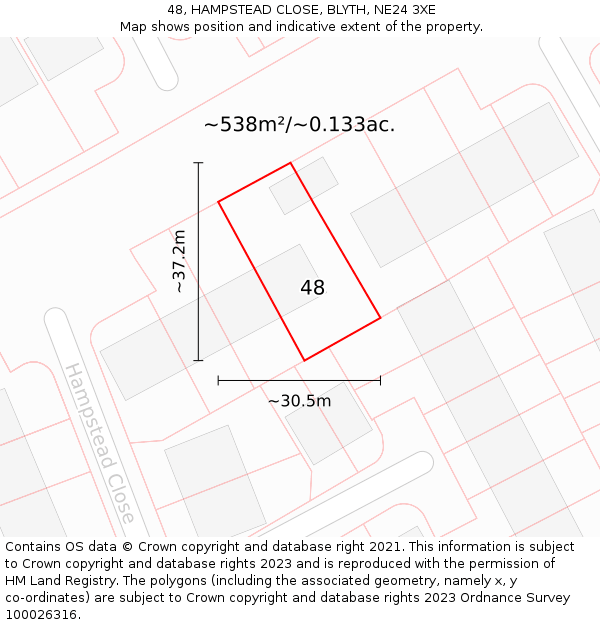 48, HAMPSTEAD CLOSE, BLYTH, NE24 3XE: Plot and title map