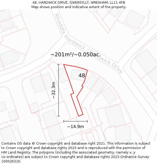48, HARDWICK DRIVE, GWERSYLLT, WREXHAM, LL11 4FB: Plot and title map