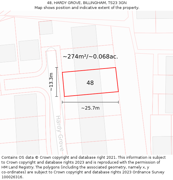 48, HARDY GROVE, BILLINGHAM, TS23 3GN: Plot and title map