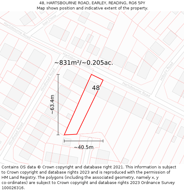 48, HARTSBOURNE ROAD, EARLEY, READING, RG6 5PY: Plot and title map