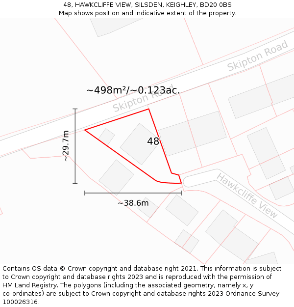 48, HAWKCLIFFE VIEW, SILSDEN, KEIGHLEY, BD20 0BS: Plot and title map