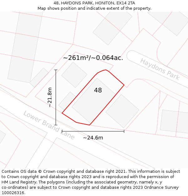 48, HAYDONS PARK, HONITON, EX14 2TA: Plot and title map