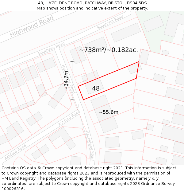48, HAZELDENE ROAD, PATCHWAY, BRISTOL, BS34 5DS: Plot and title map