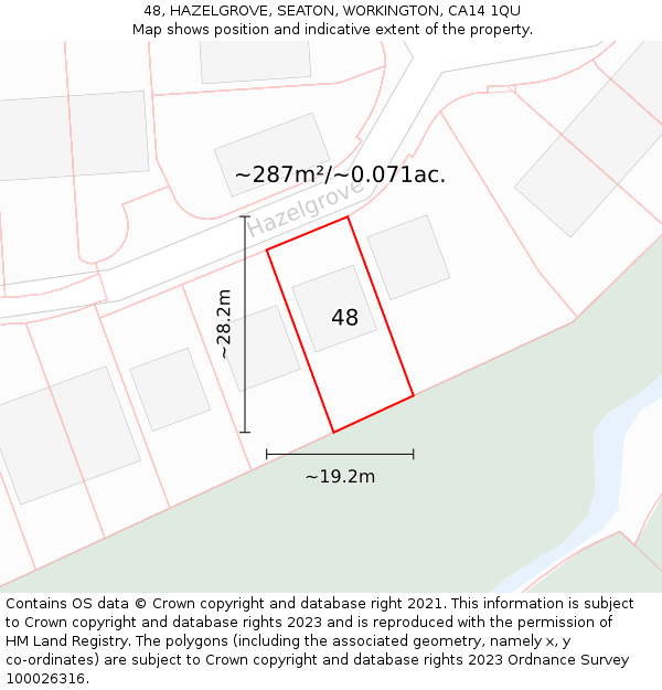 48, HAZELGROVE, SEATON, WORKINGTON, CA14 1QU: Plot and title map