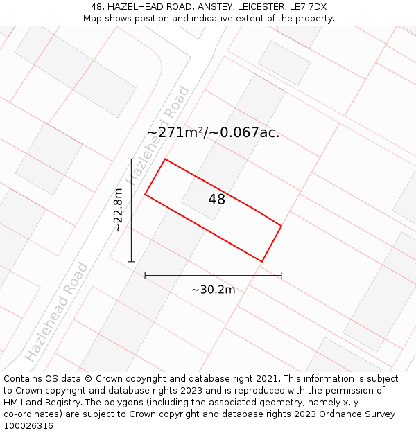 48, HAZELHEAD ROAD, ANSTEY, LEICESTER, LE7 7DX: Plot and title map