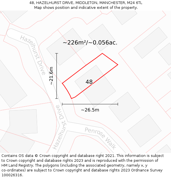 48, HAZELHURST DRIVE, MIDDLETON, MANCHESTER, M24 6TL: Plot and title map
