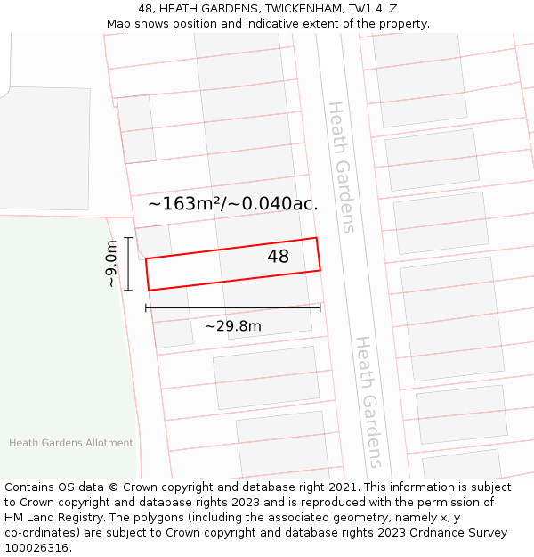 48, HEATH GARDENS, TWICKENHAM, TW1 4LZ: Plot and title map