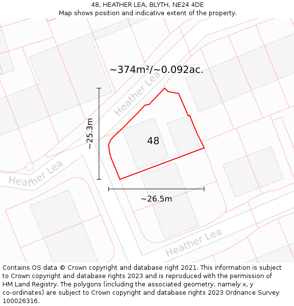 48, HEATHER LEA, BLYTH, NE24 4DE: Plot and title map