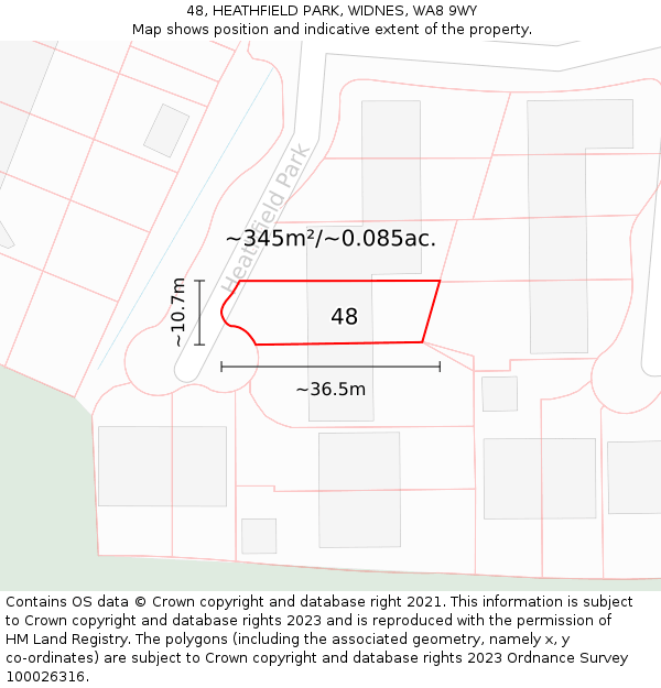 48, HEATHFIELD PARK, WIDNES, WA8 9WY: Plot and title map