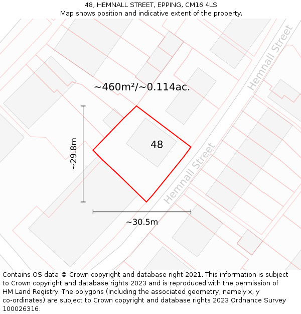 48, HEMNALL STREET, EPPING, CM16 4LS: Plot and title map