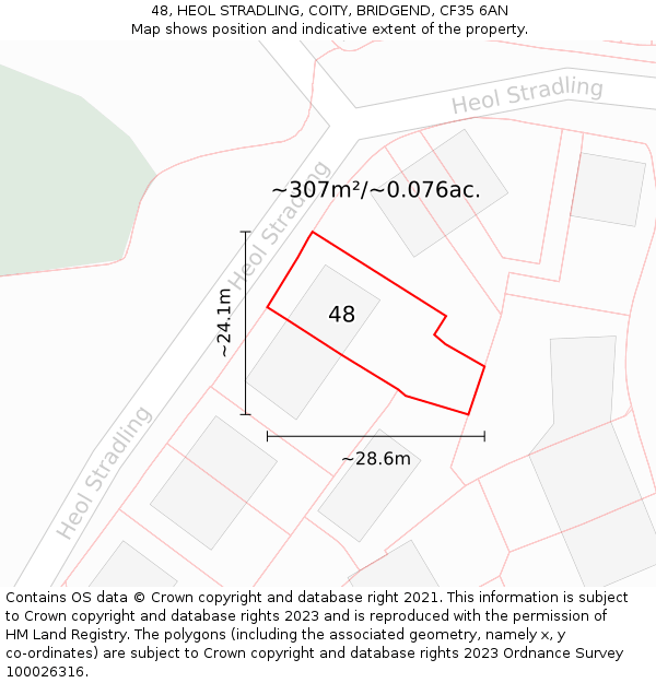 48, HEOL STRADLING, COITY, BRIDGEND, CF35 6AN: Plot and title map