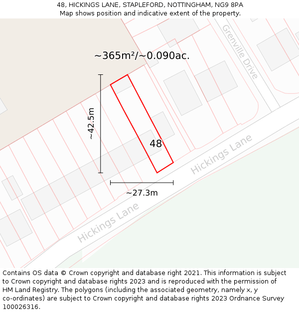 48, HICKINGS LANE, STAPLEFORD, NOTTINGHAM, NG9 8PA: Plot and title map