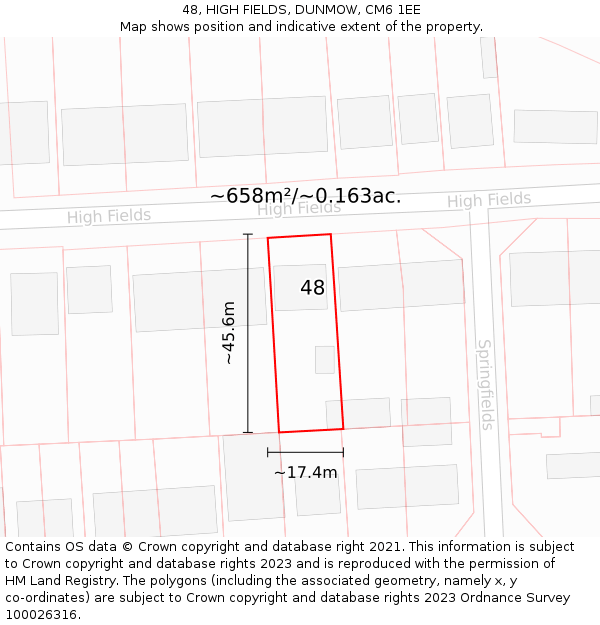 48, HIGH FIELDS, DUNMOW, CM6 1EE: Plot and title map