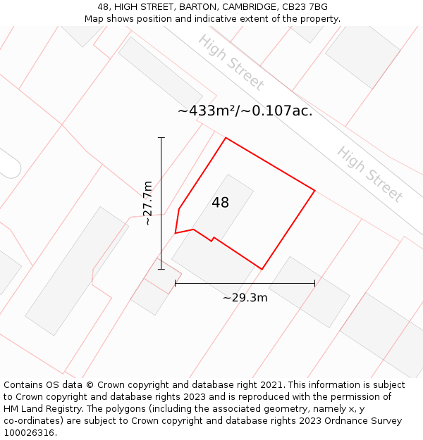 48, HIGH STREET, BARTON, CAMBRIDGE, CB23 7BG: Plot and title map
