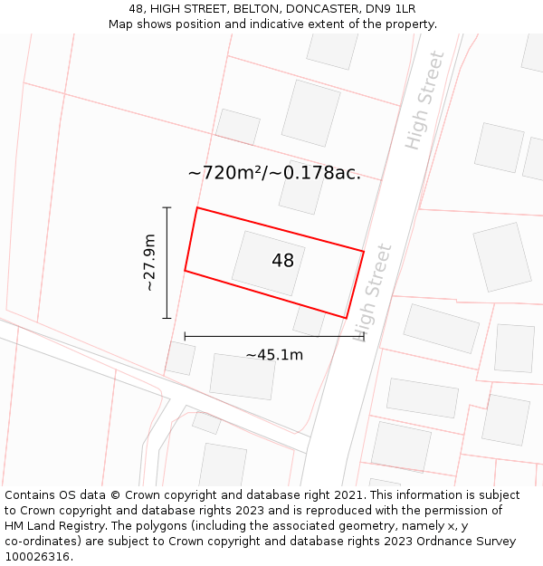48, HIGH STREET, BELTON, DONCASTER, DN9 1LR: Plot and title map