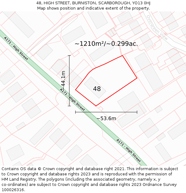 48, HIGH STREET, BURNISTON, SCARBOROUGH, YO13 0HJ: Plot and title map