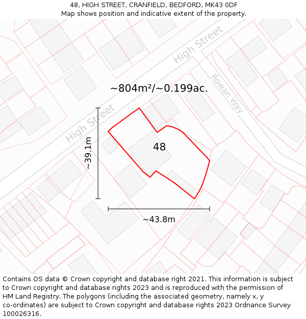 48, HIGH STREET, CRANFIELD, BEDFORD, MK43 0DF: Plot and title map